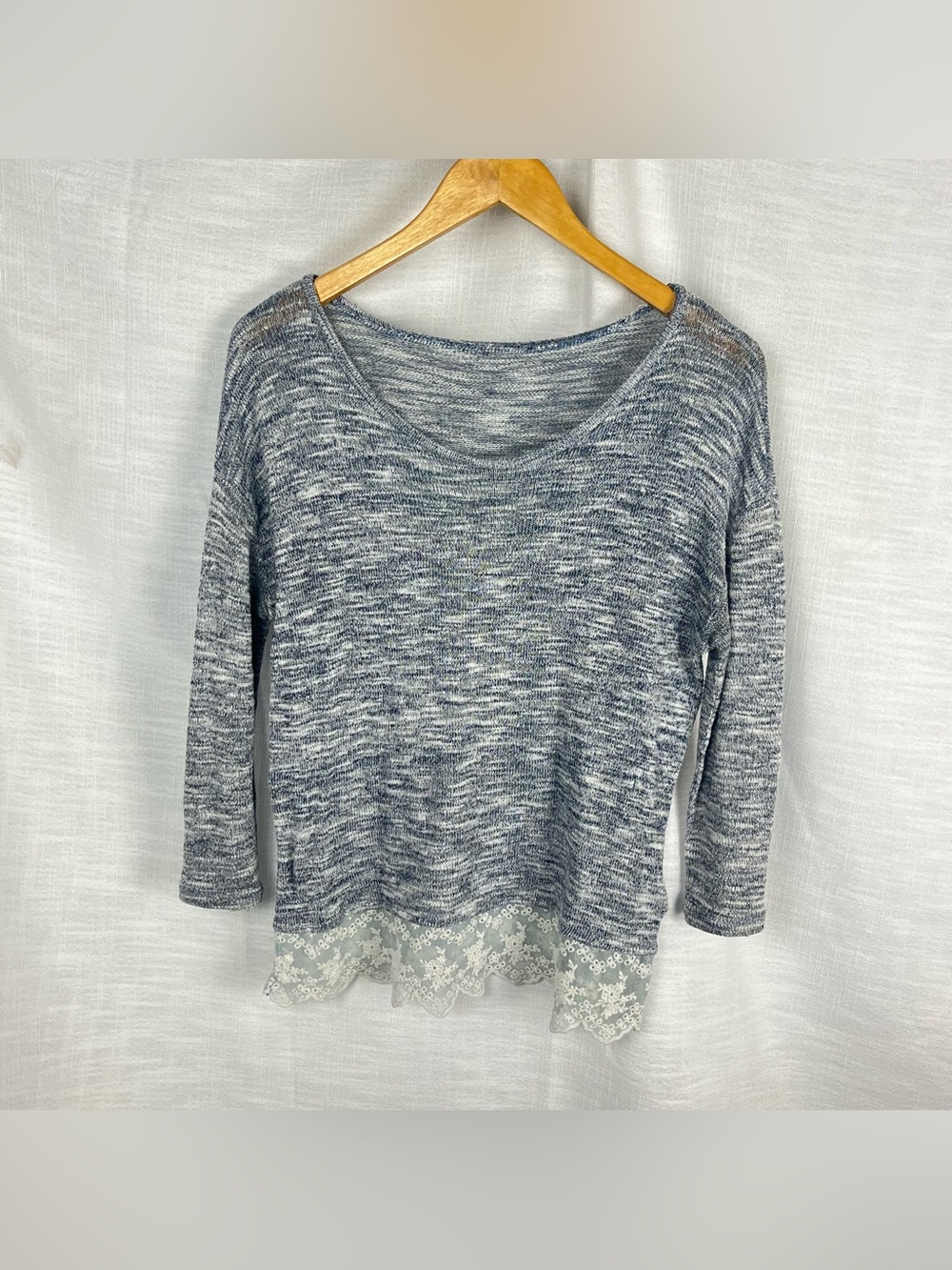 Vintage Fairy Lace Top Long Sleeve Heather Blue Flowy Coquette